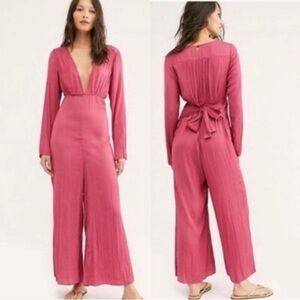 Free People Larina Satin Wide Leg Jumpsuit, size 6, NWT!